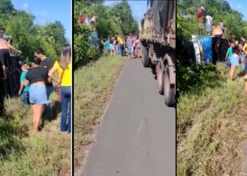Ônibus lotado tomba na BR-343, entre Campo Maior e Altos