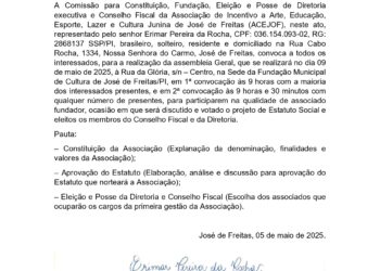 José de Freitas realiza assembleia para fundação da ACEJOF nesta sexta (9)